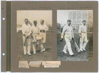 Kent C.C.C. 1908-1910. Three photograph album pages comprising nine early original mono photographs laid down back to back to the pages. Kent players depicted include S.H. Day, F.H. Huish, and C.H.B. Marsham in 1908 with signatures in ink of each player o