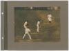 ‘Two Lancashire Captains. Father & Son 1911’. Early mono photograph of A.H. and A.N. Hornby standing facing each other in conversation. The photograph laid down to a photograph album page with handwritten title and names annotated in ink to margins. 6”x8. - 3