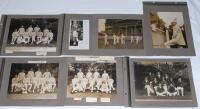 Cambridge and Oxford Universities 1909-1911. A selection of early original mono and sepia photographs laid down back to back to photograph album pages, the majority depicting Cambridge University teams and match scenes. Each album page with handwritten ti