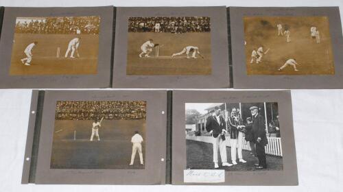 Surrey v Kent. The Oval 1910. A good selection of early original mono and sepia photographs, the majority laid down individually to photograph album pages, depicting action from the match played at The Oval, 22nd- 24th August 1910.