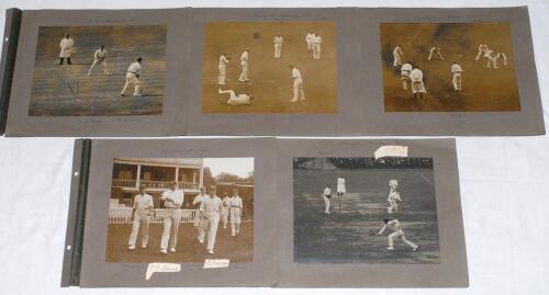 Middlesex 1910. A good selection of early original mono and sepia photographs laid down individually to photograph album pages, depicting action from the matches played v Hampshire, Yorkshire and Essex in 1910. Each page with handwritten title and feature