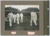 Middlesex v Yorkshire 1910. Two early sepia photographs, both depicting match action. The photographs are laid down individually to photograph album pages with handwritten titles and players’ names annotated in ink to margins. Named players featured inclu - 3