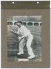 Albert Edwin Trott. Victoria, Middlesex, Australia & England 1892-1910. Early mono photograph of Trott depicted full length at fielding practice in the nets at Lord’s in 1911. The photograph laid down to a photograph album page with handwritten date and p