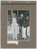 Australia tour to England 1921. Three photograph album pages comprising nine early mono and sepia photographs laid down back to back on pages, of which three relate to the 1921 Australian tour. The pages with handwritten titles and players&rsquo; names annotate