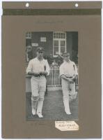 Gilbert Laird Jessop. Gloucestershire, Cambridge University & England 1894-1914. Three photograph album pages comprising nine early original mono and sepia photographs of cricketers for the period 1910-1920. The photographs laid back to back, each page wi