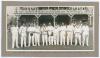 Lord Hawke’s XI v M.C.C. South African Touring Team, Scarborough 1930. Original mono photograph of Lord Hawke’s XI lined up in front of the crowded pavilion for the match played 6th- 9th September 1930. Signed to the photograph by five of the featured pla