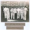 Gentlemen v Players. ‘Tea Interval Scarborough 1931’. Nice original mono photograph of seven members of the Gentlemen team standing on the outfield during a break in play in the match at Scarborough, 5th- 8th September 1931, a pile of sawdust in the foreg