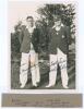 Arthur Brian Sellers. Yorkshire. Original mono press photograph of father and son standing together full length wearing cricket attire and blazers. Nicely signed in ink to the image by both. Photographer and location unknown. 6.5”x8.5”. Included is a trim