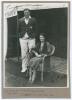 Arthur Brian Sellers. Yorkshire 1932-1948. Original mono photograph of Brian Sellers standing full length wearing cricket attire and Yorkshire blazer with his fianc√©, Miss Bessie Walker, seated beside. The couple are situated in front of the President’s 