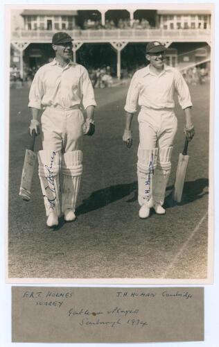Gentlemen v Players, Scarborough 1934. Original mono photograph of E.R.T. Holmes and John Human walking out to bat for the Gentlemen at Scarborough, the pavilion with spectators in the background, for the match played 5th -7th September 1934. Very nicely 