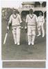Arthur Wellard, Freddie Brown and Errol Holmes. H.D.G. Leveson-Gower&rsquo;s XI v. M.C.C. Australian Touring Team, Scarborough 5th- 8th September 1936. Original mono photograph of Leveson-Gower&rsquo;s batsmen Wellard and Brown walking out to bat at Scarborough with 