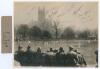 Australia tour to England 1930. Don Bradman&rsquo;s first tour. Lovely original and large sepia press photograph of the opening match of the tour, Worcestershire v Australians, 30th April- 2nd May 1930. The scene depicts the match in progress with spectators ar