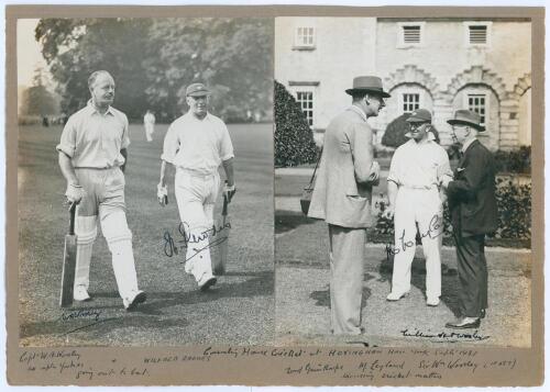 &lsquo;County House Cricket at Hovingham Hall, York, Sept. 1931&rsquo;. Two original mono photographs laid down side by side to large album page with handwritten title and other annotations to lower border. One photograph depicts &lsquo;Capt. W.A. [William] Worsley&rsquo; and Wi