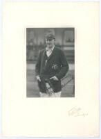 Ernest Fitzherbert Holdsworth. Yorkshire 2nd XI 1897-1925. Original mono photograph of Holdsworth depicted three quarter length wearing cricket attire and ‘Y.C.C.C.’ cap and blazer. Very nicely signed in black ink to the photograph by Holdsworth. The phot