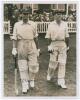 Australia tour to England 1934. Large original sepia press photograph of Bill Woodfull and Bill Brown walking out to bat for Australia in the 2nd Test, Lord&rsquo;s 22nd- 25th June 1934. The photograph very nicely signed in ink by both Woodfull and Brown. Sport
