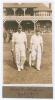 ‘Mitchell & Barber (W). Yorks v M.C.C. 1929’. Original sepia real photograph plain back postcard of Yorkshire opening batsmen, Arthur Mitchell and Wilf Barber, walking out to bat in the match played at Scarborough, 11th- 13th September 1929. Nicely signed