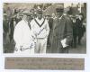 George Hirst, Wilfred Rhodes and Lord Hawke. Scarborough 1930. Nice original sepia real photograph postcard of Hirst wearing umpire’s attire, Rhodes in cricket attire and Yorkshire cap, and Lord Hawke in overcoat and trilby hat. Nicely signed in black ink