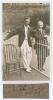 Maurice Leyland. Yorkshire & England 1920-1946. Scarborough 1929. Nice original sepia real photograph postcard of Leyland wearing cricket attire and England blazer, leaning on railings, standing beside a suited gentleman, possibly Joe Goldman, at Scarboro