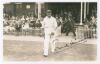 Thomas Francis &lsquo;Frank&rsquo; Smailes. Yorkshire & England 1932-1948. Original sepia real photograph postcard of Smailes walking out to bat for Yorkshire at Scarborough in the match v M.C.C., 2nd- 4th September 1936. Very nicely signed in black ink to the photog