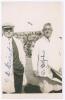 George Hirst and Arthur Dolphin, Scarborough 1937. Original sepia real photograph postcard of the umpires, George Hirst (Yorkshire & England 1891-1929) and Arthur Dolphin (Yorkshire & England 1905-1927) standing three quarter length on the outfield at Sca