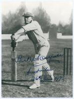 William Albert Oldfield, New South Wales & Australia 1919-1938. Mono press photograph of Oldfield, in New South Wales cap, batting at the wicket. Nicely and boldly signed ‘Bert A. Oldfield, Australia 26th June 1973’. Photograph by Central Press Photos Ltd