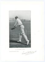 Lionel Charles Hamilton Palairet. Oxford University, Somerset & England 1891-1909. Bookplate photograph of Palairet, full length, in batting pose playing a cut shot, from an original photograph by E. Hawkins & Co., Brighton. Very nicely signed in black in