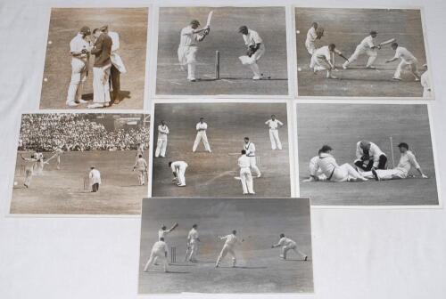 Australia tours to England 1930s- 1960s. A good selection of thirty five original mono press photographs from Ashes tours, mainly match action, the majority in in England with some in Australia. Players featured include R.E.S. Wyatt and Leyland batting fo