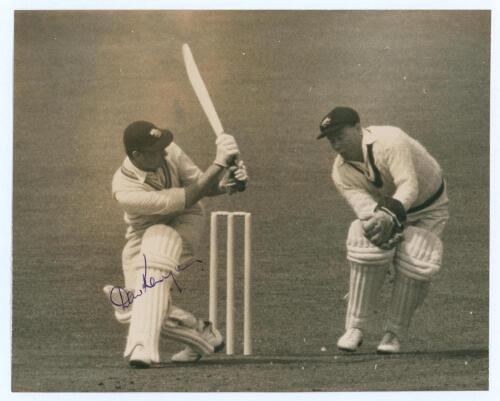 Donald ‘Don’ Kenyon. Worcestershire & England 1946-1967. Original mono press photograph of Kenyon in batting action for Worcestershire in the drawn tour match v Australians at Worcester, 29th April- 1st May 1953, during his innings of 122 in Worcestershir