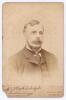 Charles William Alcock. Cricket and football administrator. Original sepia cabinet card of Alcock, head and shoulder in cameo, wearing formal attire. Photograph by E. Hawkins & Co, Brighton with printed name to lower border and to verso. Signed to lower b