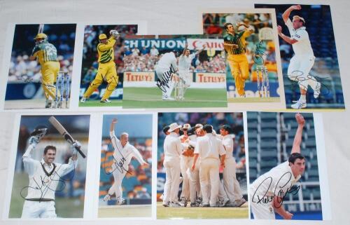 Shane Warne. Australia. Original colour press photograph of Warne being mobbed by team mates, David Boon, Steve & Mark Waugh, Mark Slater etc. while celebrating taking a hat-trick in England&rsquo;s second innings of the second Test match, Melbourne, 24th- 29th