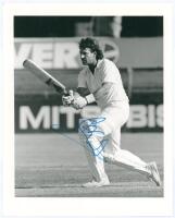 Ian Botham. Sheffield Shield 1987/88. Original mono press photograph of Botham in batting action for Queensland in the match v South Australia at Brisbane, February 1988. Nicely signed to the photograph by Botham. All-Sport Photographic, London. 8&rdquo;x10&rdquo;. V