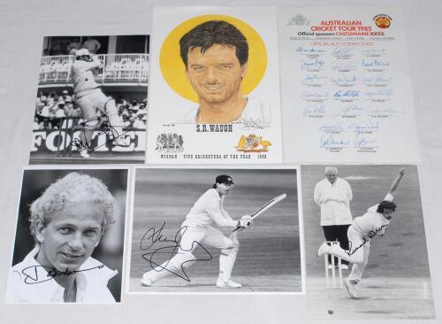 Australia tours to England 1985 & 1989. A selection of twenty eight press photographs, the majority mono with the odd colour. Four photographs are signed by Richard Ellison, David Gower, Derek Pringle and Dean Jones. Other players featured include Lamb, B