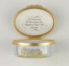 &lsquo;Bicentenary of the M.C.C.&rsquo;. Halcyon Days oval enamelled pill box. The lid with a cricket match at Lord&rsquo;s, the hinged lid revealing title &lsquo;To commemorate the Bicentenary of the Marylebone Cricket Club 1787-1987&rsquo; and small vignette of Thomas Lord. The oute - 2