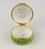 &lsquo;Cricket at Lord&rsquo;s&rsquo;. Halcyon Days circular enamelled pill box. The lid with scene of Lord&rsquo;s at the beginning of the 19th Century, the hinged lid revealing title &lsquo;Cricket at Lord&rsquo;s in the early 19th Century&rsquo; and small vignette of a cricketer in top hat. T - 3