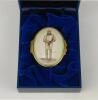 &lsquo;W.G. Grace&rsquo;. Halcyon Days oval enamelled pill box. The lid decorated with full length figure of Grace by &lsquo;Spy&rsquo;, biographical details of Grace to the inside of the lid, the inside base with inscription, &lsquo;W.G. Grace, 1848-1915. Hero of English Cricket&rsquo;. St