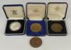 Commemorative cricket medals. The Centenary Test Match. England v Australia 1880-1980. Medallion commemorating the first Test match at the Kennington Oval September 1880, &lsquo;Barbados Buckle&rsquo; silver $10 coin, struck by the Royal Mint in 1991. Limited edition