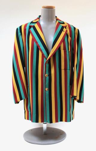 Ian Botham. Hudson&rsquo;s Hollywood XI &lsquo;iconic&rsquo; cricket blazer worn by Botham during his brief dalliance with Tim Hudson as his agent/publicist in 1985. The very colourful vertically striped blazer, in the most garish colours taken from Rastafarian culture, of