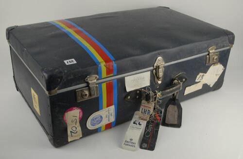 Ian Botham. Cricket touring travel case used by Ian Botham during his Test playing career on tour in Australia in the late 1970&rsquo;s/80&rsquo;s, one label suggest the M.C.C. tour of Australia 1982/83. The suitcase by &lsquo;Cheney of England&rsquo; with M.C.C. coloured stripe