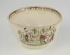 Village cricket bowl. Staffordshire 19th century bowl, transfer printed in sepia with three scenes of village cricket, with church and tents to background, to sides, floral and oak leaf inner rim decoration. Hand coloured in green, burgundy and black. App - 3