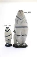 &lsquo;The Cricketer Figure&rsquo;. Susan Parkinson (1925-2012) and Richard Parkinson (1927-1985). Unusual highly stylised abstract ceramic figure of a batsman, wearing a cap, standing full length wearing cricket pads and holding a bat to side. 8&rdquo; tall. Impressed mak