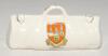 Cricket bags. Five very large crested china cricket bags with colour emblems for &lsquo;Bournemouth&rsquo;, &lsquo;Chesham&rsquo;, &lsquo;Newcastle-on-Tyne&rsquo;, &lsquo;Woolwich&rsquo; and &lsquo;Santa Cruz de Tenerife&rsquo;. Various makers. Each approx 4.5&rdquo; long. G - 4