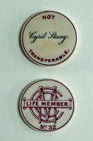 M.C.C. ivory Life Membership badge/token presented to and used by Cyril Stacey from around 1888 onwards. The badge/token has the M.C.C. emblem to one side with membership number 32 to lower border and to the verso his name ‘Cyril Stacey’ and ‘Not Transfer