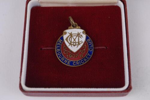 Melbourne Cricket Club metal and enamel membership medal for 1907-08. Number 4361 to back. Minor wear, good condition