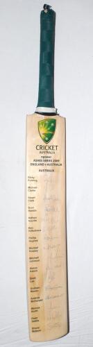 &lsquo;Cricket Australia. npower Ashes Series 2009 England v Australia&rsquo;. Full size Duncan Fearnley bat with printed title and players&rsquo; names, fully signed by all sixteen listed members of the Australian team. Signatures are Ponting (Captain), M. Clarke, S. Clar