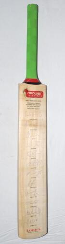 &lsquo;100th Test (1932-2011) England v India npower Test Match 21st- 25th July 2011. England Squad&rsquo;. Full size Lord&rsquo;s autograph bat with printed title and players&rsquo; names, fully signed by all twelve listed members of the England team. Signatures are Strauss (Ca