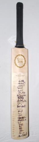 ‘M.C.C. v. Rest of the World 5th July 2014’. Lord’s Bicentenary 1814-2014. Full size ‘Lord’s 200 Years’ autograph bat with printed title and players’ names, fully signed by all twelve listed members of the England team and the twelve members of the Rest o