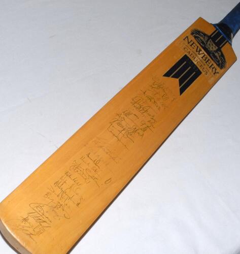 West Indies and Zimbabwe c.1999/2000. Full size Newbury &lsquo;Caduceus Extra Cover&rsquo; bat signed to the face by fifteen West Indies players and fourteen from Zimbabwe. West Indies signatures include Jimmy Adams (Captain), Sherwin Campbell, Courtney Walsh, Curtle