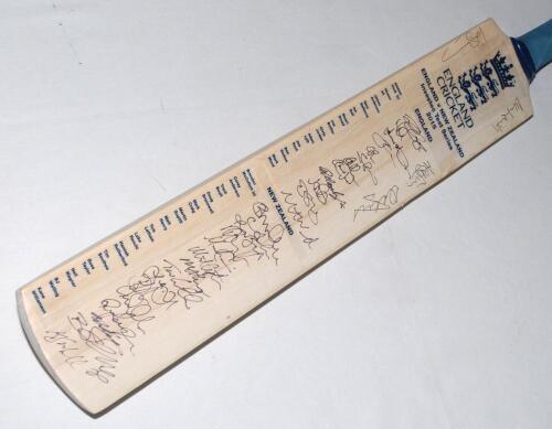 ‘England v New Zealand Investec Test Series 2015’. ‘England Cricket’ autograph bat, slightly smaller than full size, with printed title and players’ name labels, signed by sixteen England players and fifteen of New Zealand. England signatures include Cook