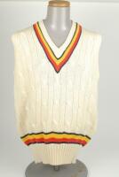 Brian William Luckhurst. Kent & England 1958-1976. M.C.C. sleeveless touring sweater, by Kent & Curwen, worn by Luckhurst whilst playing for England on tours abroad. The sweater with trimming in M.C.C. colours of red, gold and black to neck and waist. The