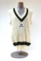 Matthew Hayden. Queensland & Australia 1991- 2008. ‘Young Australia England Tour 1995’ sleeveless cricket sweater, by ‘Silver Fleece of Australia’, The sweater with trimming in Australian green and gold to neck and waist. Embroidered A.C.B. emblem and the